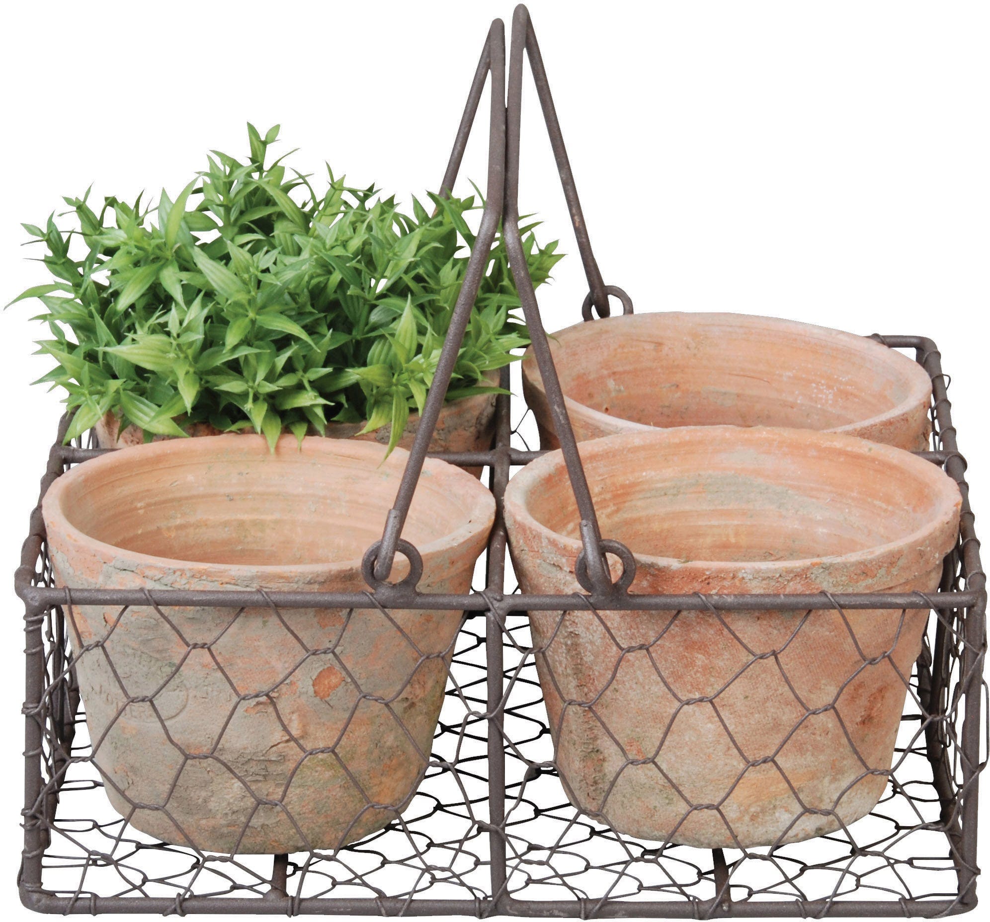 ESSCHERT DESIGN Aged Terracotta 4 Töpfe Im Korb