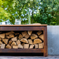  Holzaufbewahrung Mit Sitzfläche - Cortenstahl, 120 X 40 X 43 Cm