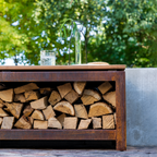  Holzaufbewahrung Mit Sitzfläche - Cortenstahl, 120 X 40 X 43 Cm