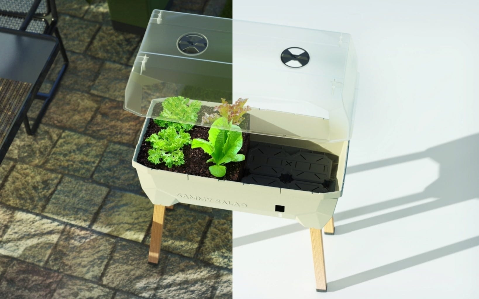  Hochbeet SAMMY SALAD Mit Wassertank & Haube, Hellgrau