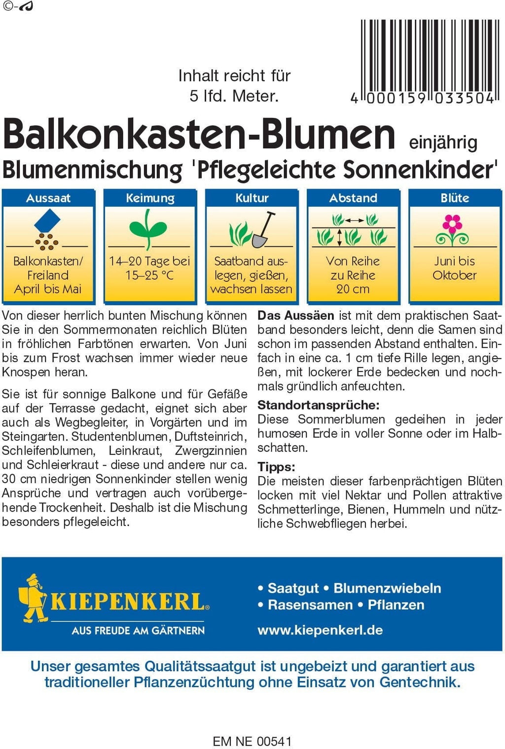  Balkonkasten-Saatbänder "Pflegeleichte Sonnenkinder"
