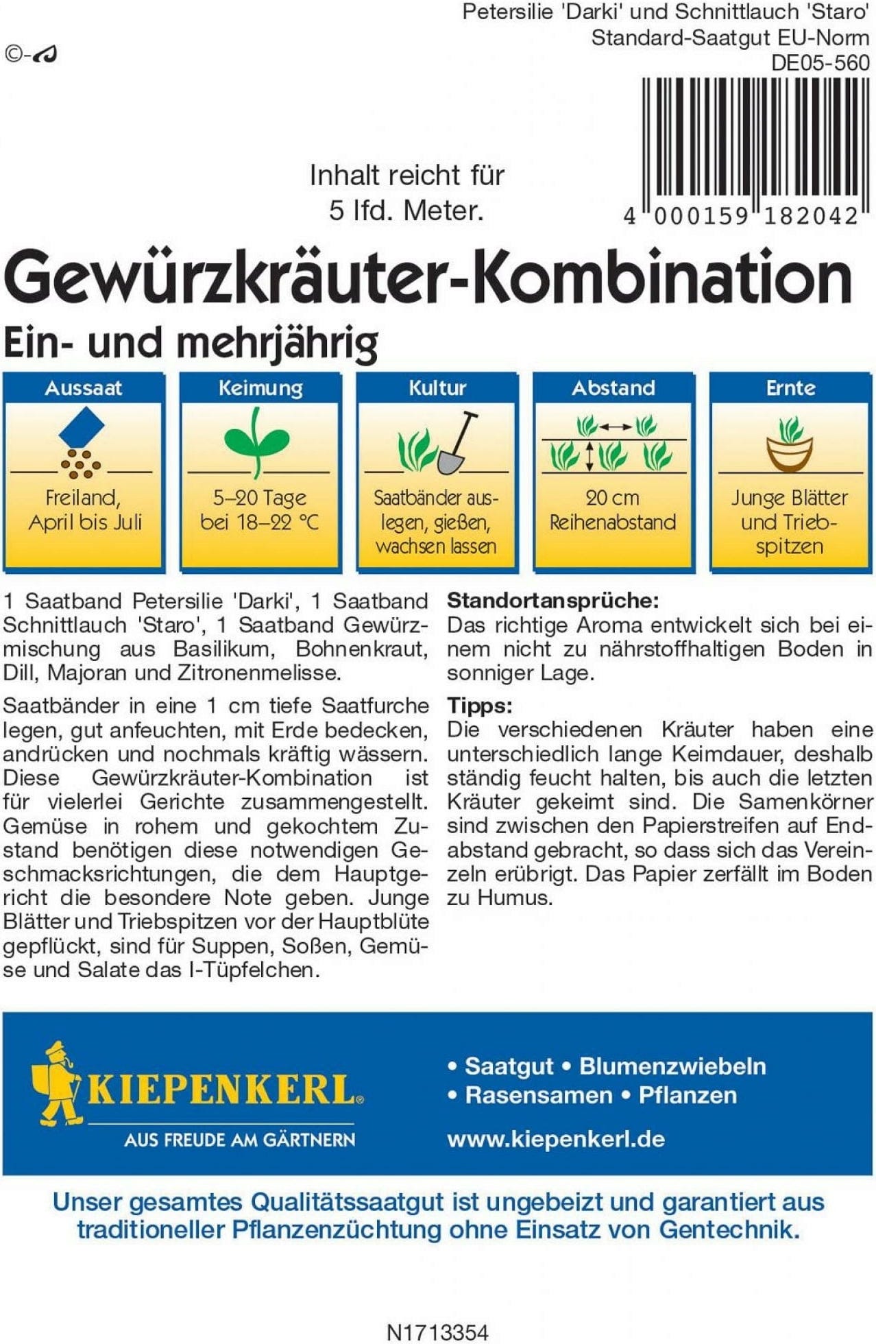  Gewürzkräuter-Kombination, Ein- Und Mehrjährig, Saatband