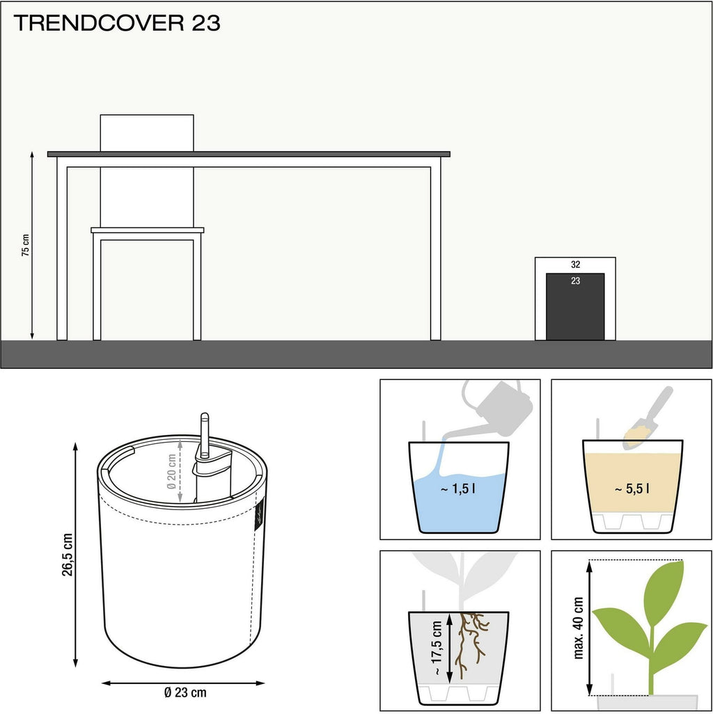 LECHUZA Pflanzgefäß TRENDCOVER "Filz" 23, Dark Grey