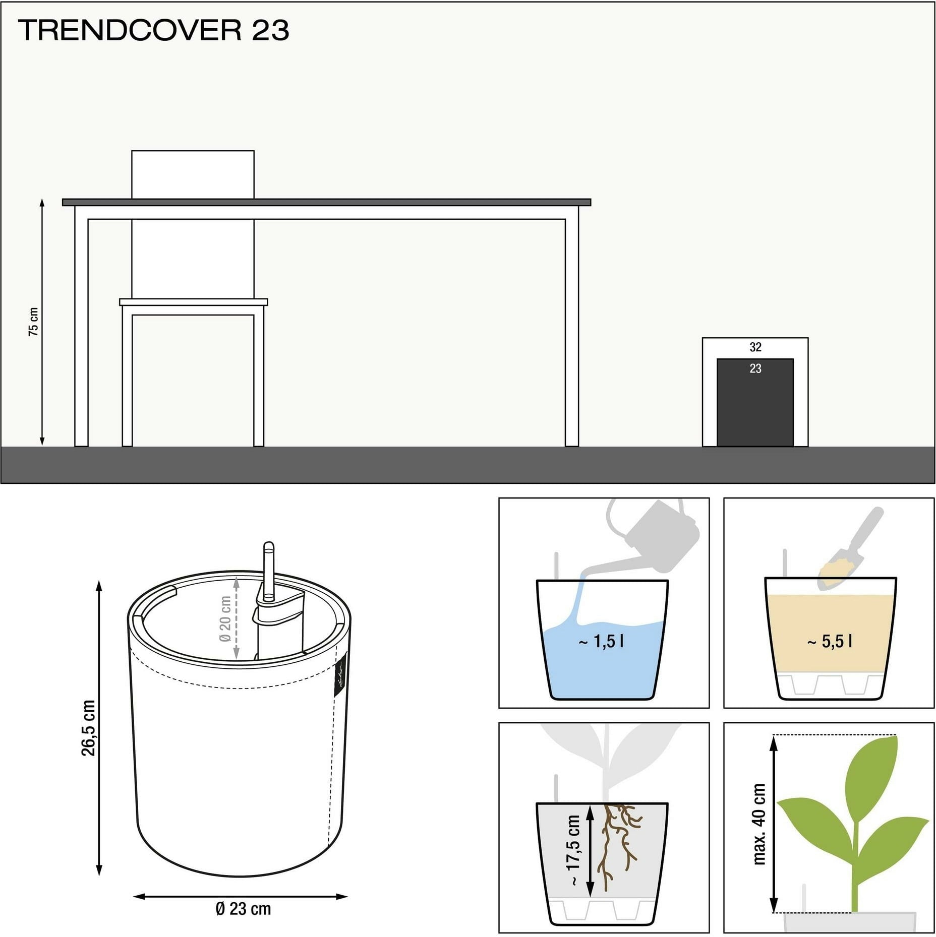 LECHUZA Pflanzgefäß TRENDCOVER "Filz" 23, Dark Grey