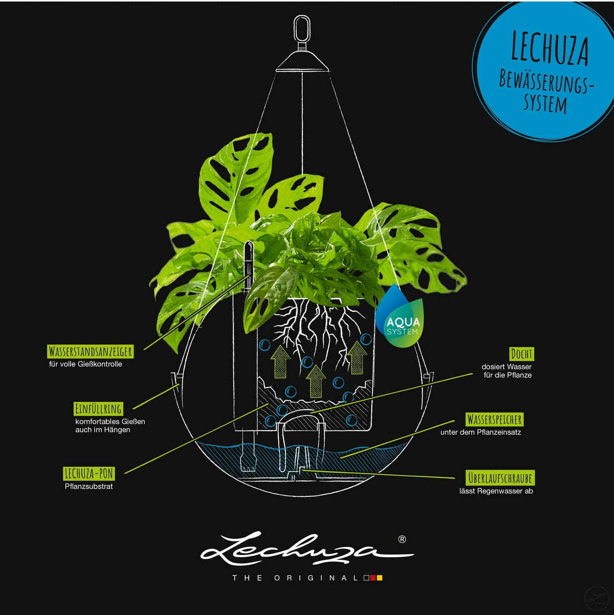 LECHUZA Blumenampel BOLA Color 23, Schiefergrau