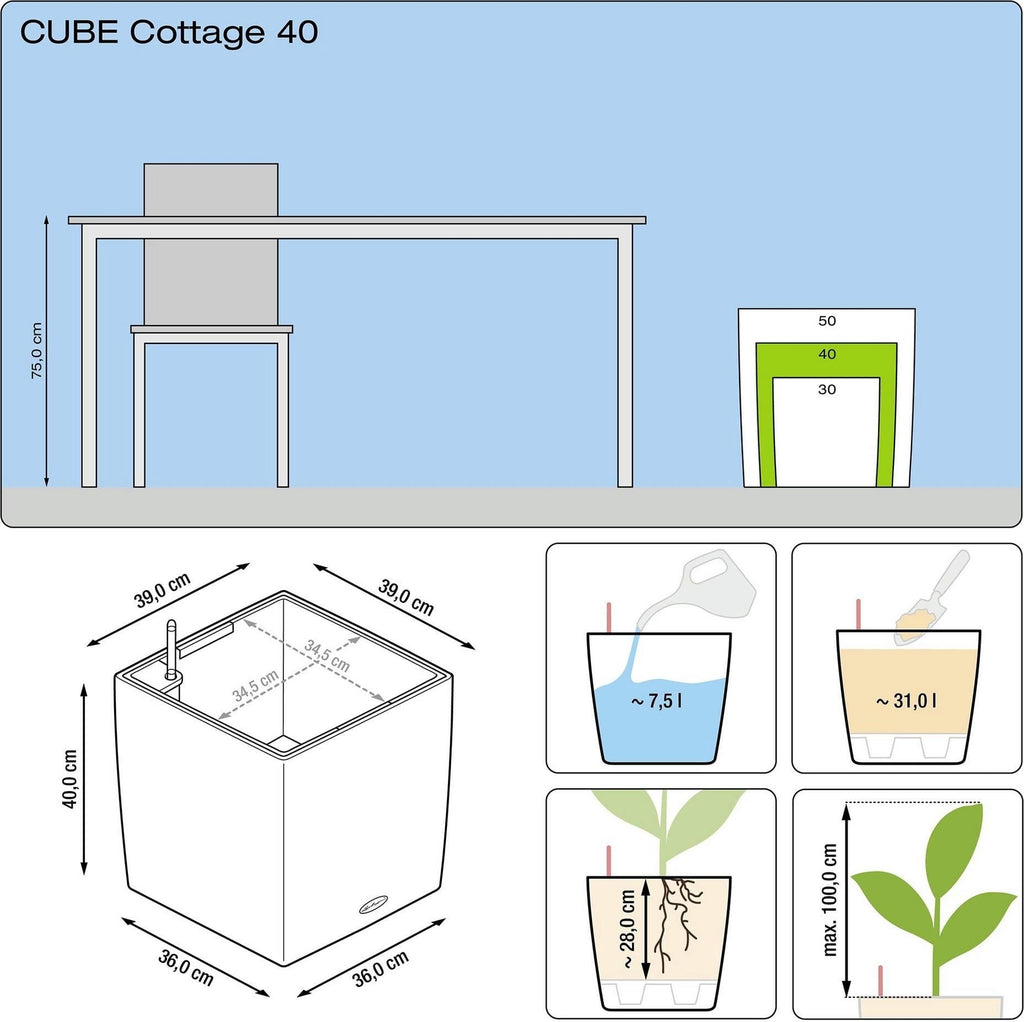 LECHUZA Pflanzgefäß CUBE Cottage 40, Mokka