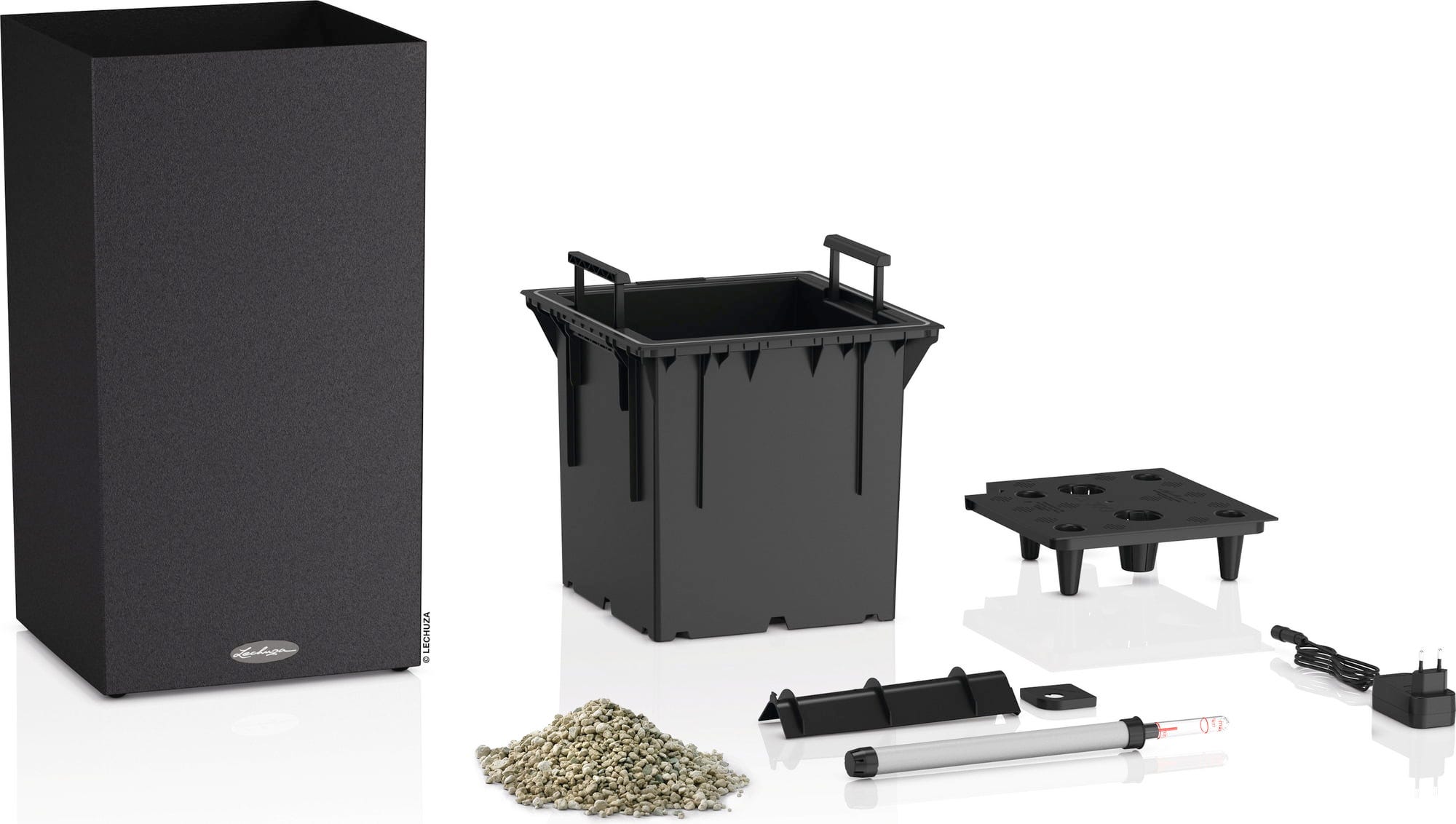 LECHUZA Pflanzgefäß CANTO Stone 30 LED High, Graphitschwarz