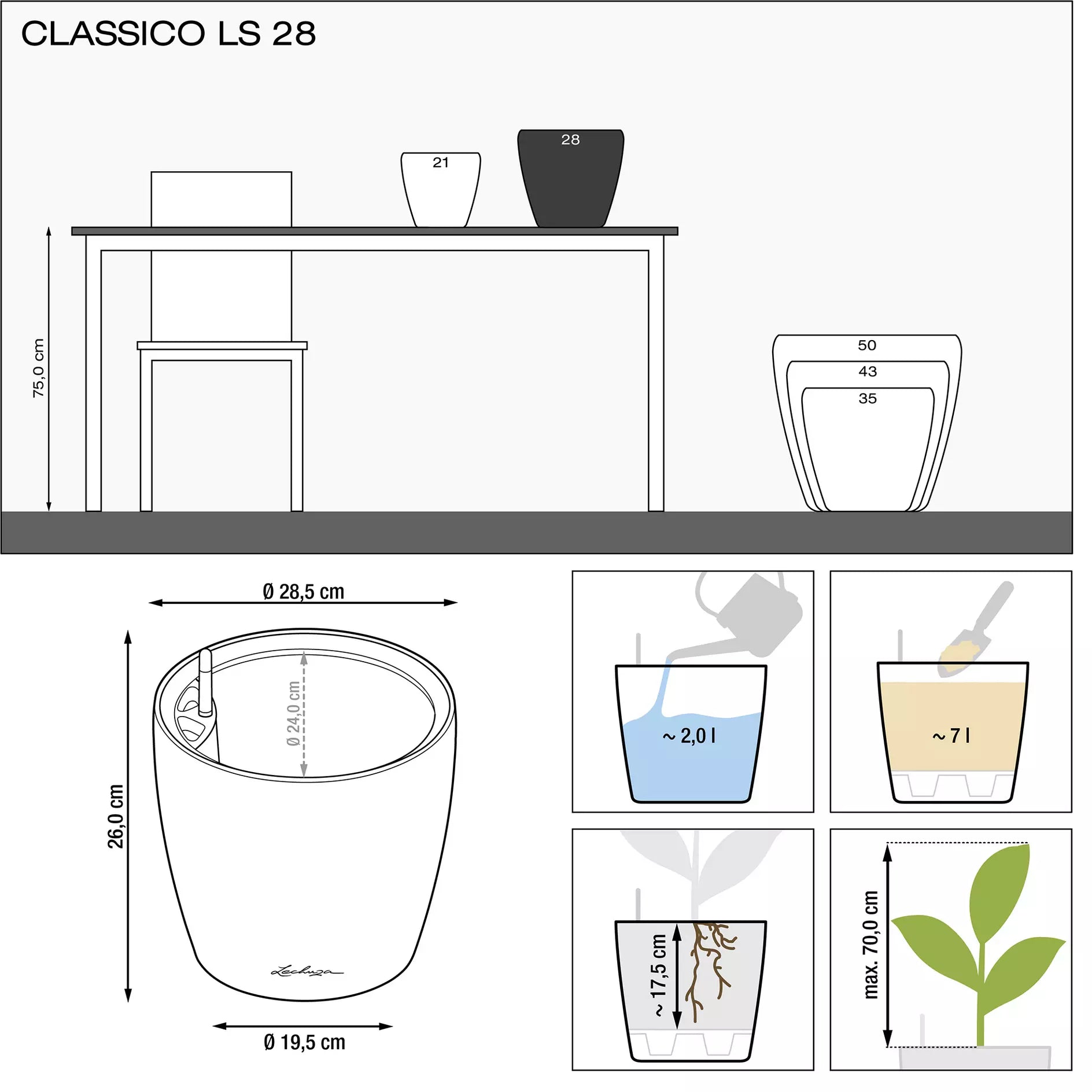 LECHUZA Pflanzgefäß CLASSICO Color LS 28, Sandbraun