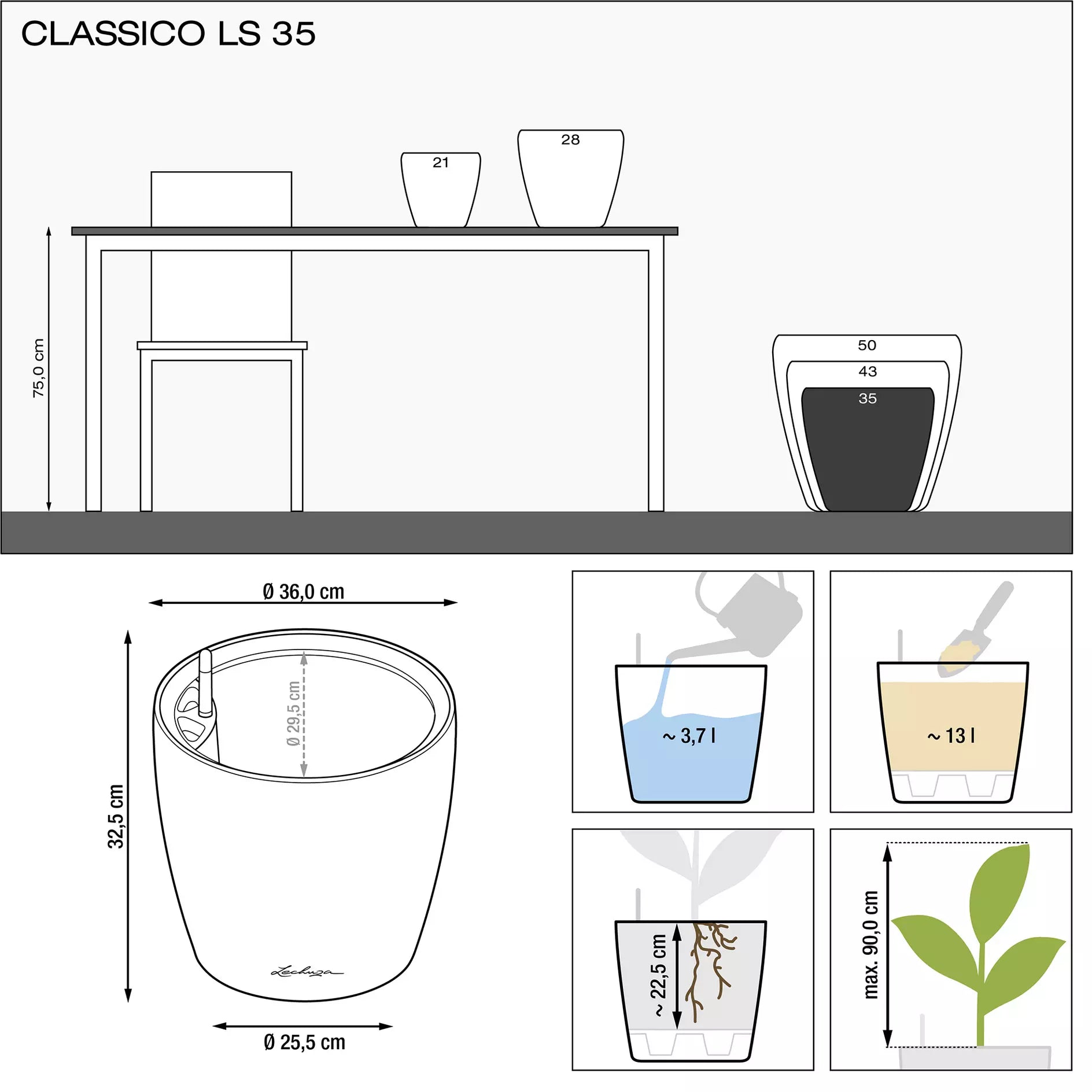 LECHUZA Pflanzgefäß CLASSICO Color LS 35, Sandbraun