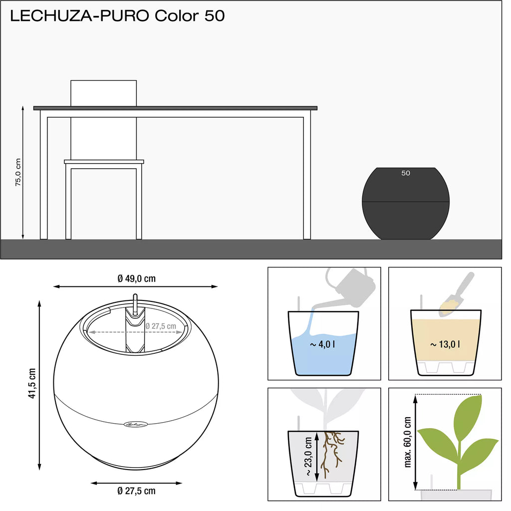 LECHUZA Pflanzgefäß PURO Color 50, Weiß, Weiß