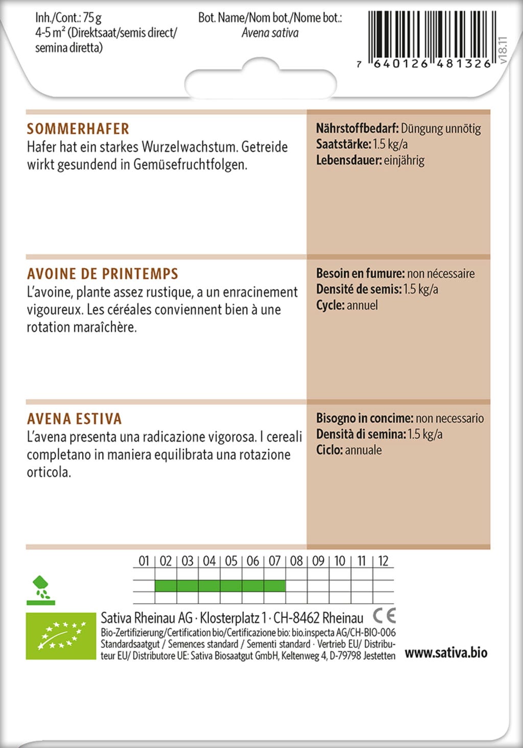  Bio Getreide "Sommerhafer"