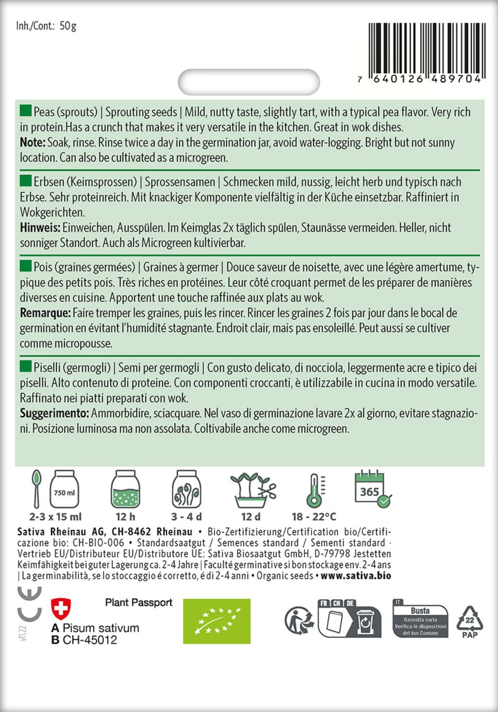  Bio Keimsprossen "Erbsen"
