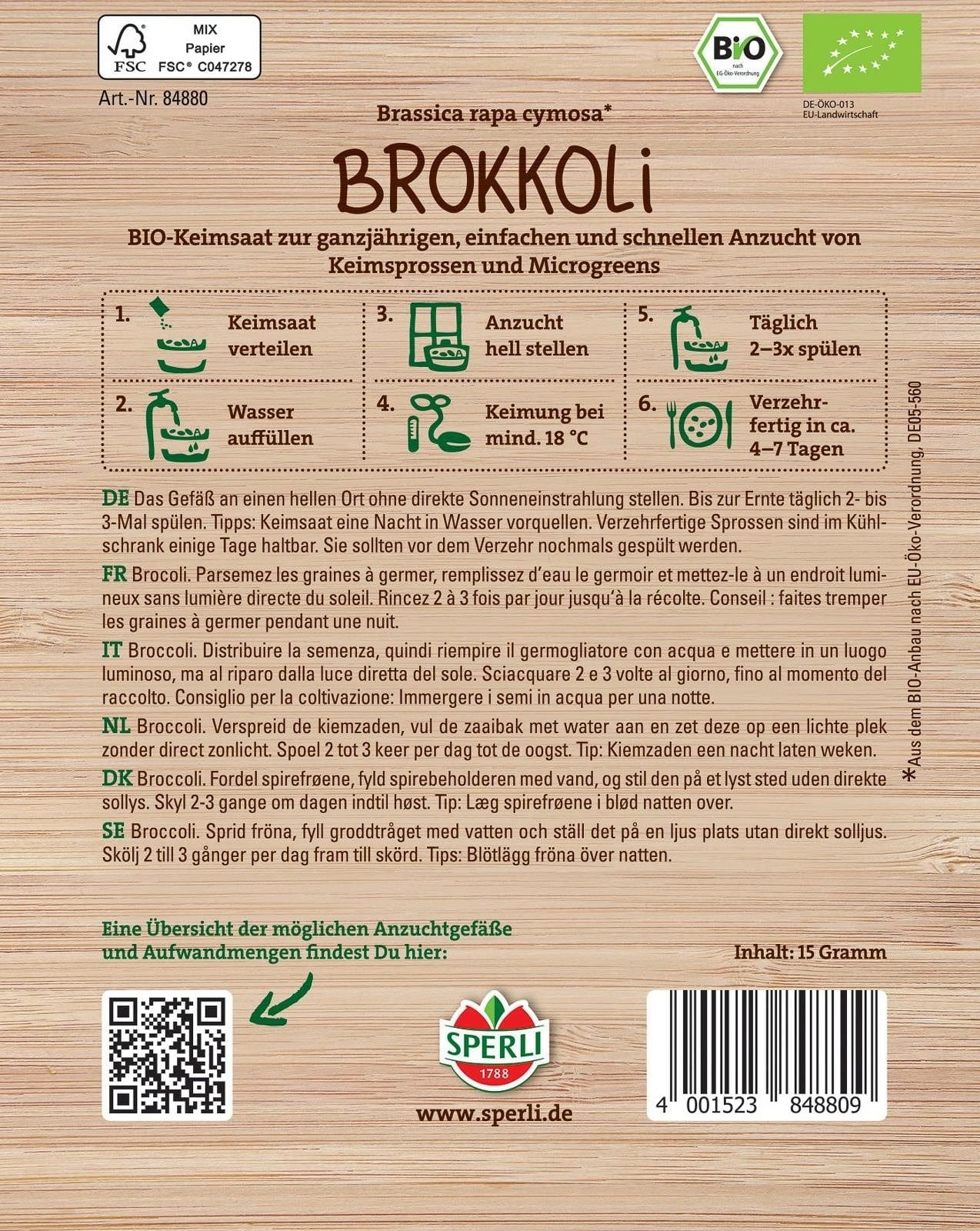  Bio Keimsprossen Brokkoletti, 15 G