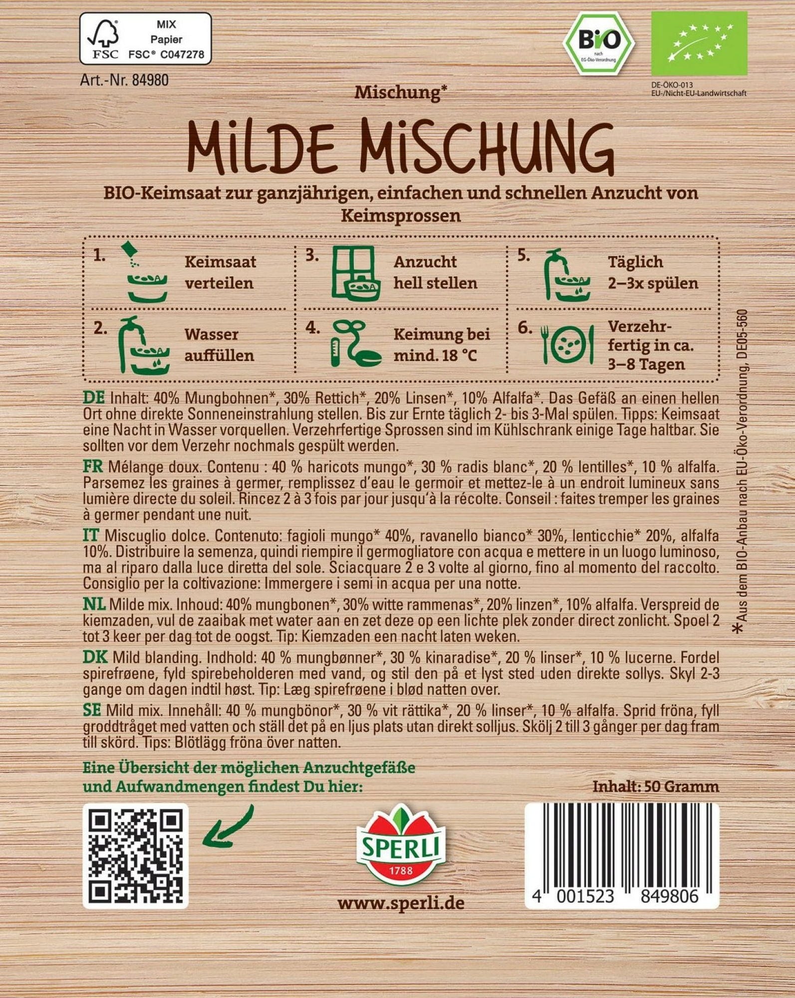  Bio Keimsprossen Milde Mischung