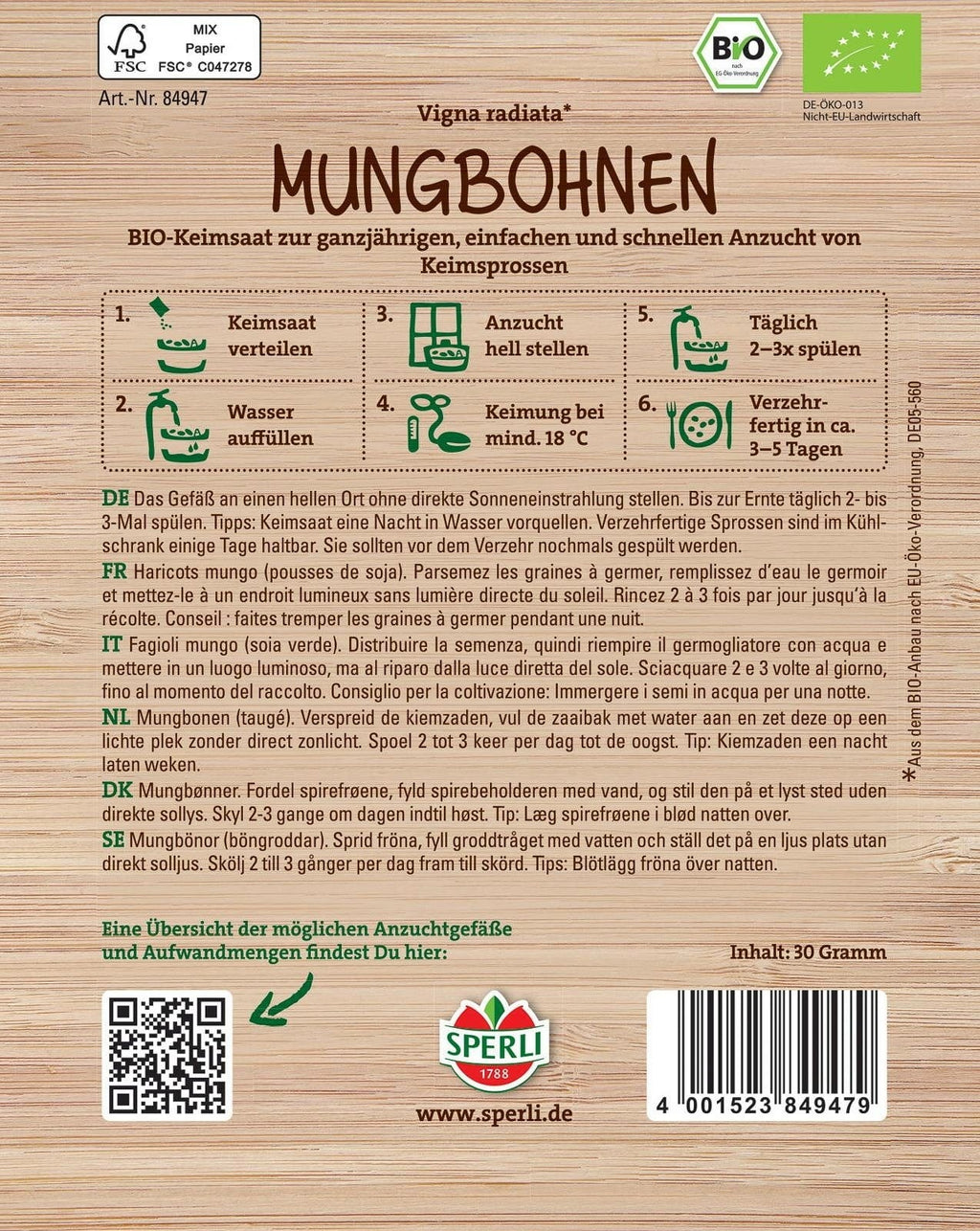  Bio Keimsprossen Mungbohnen, 30 G