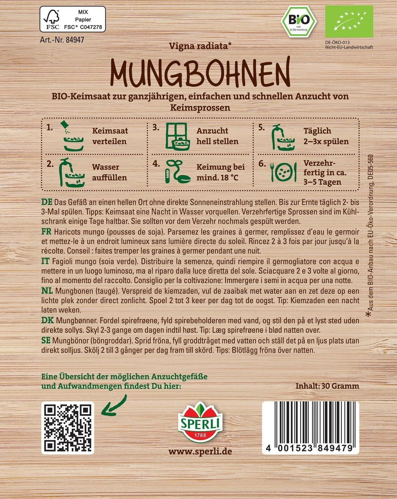  Bio Keimsprossen Mungbohnen, 30 G