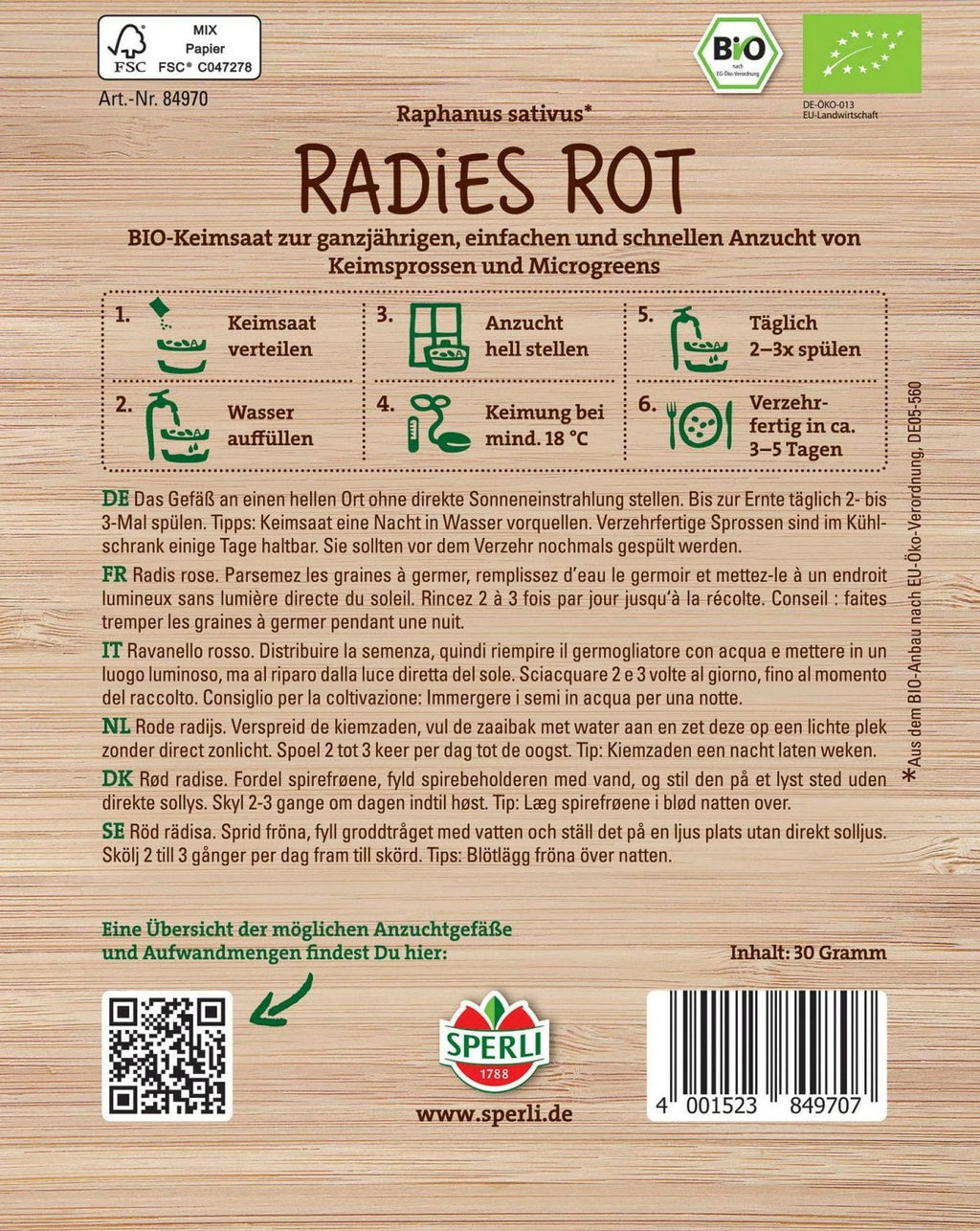  Bio Keimsprossen Radies Rot