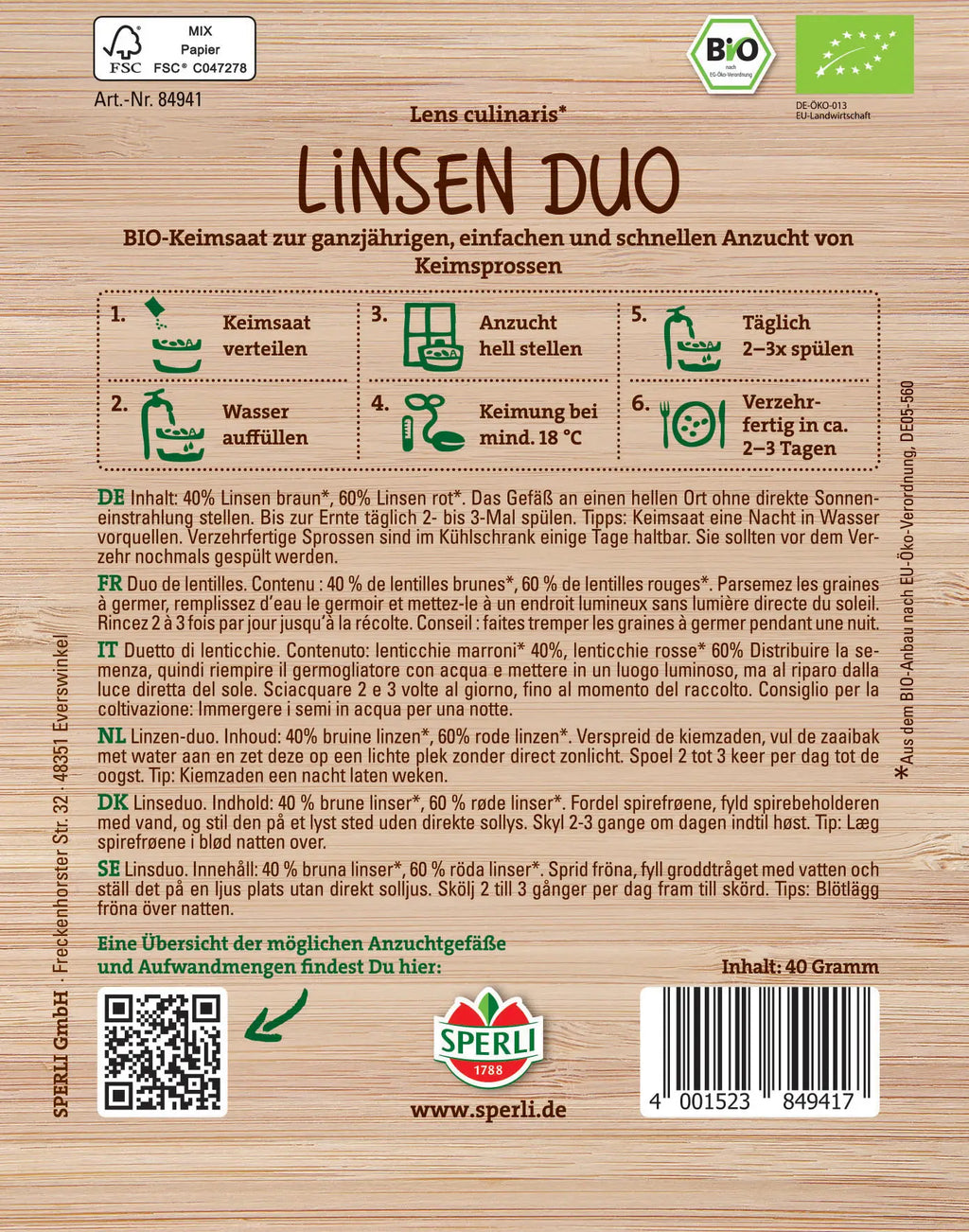  Bio Keimsprossen-Saat Linsen Duo