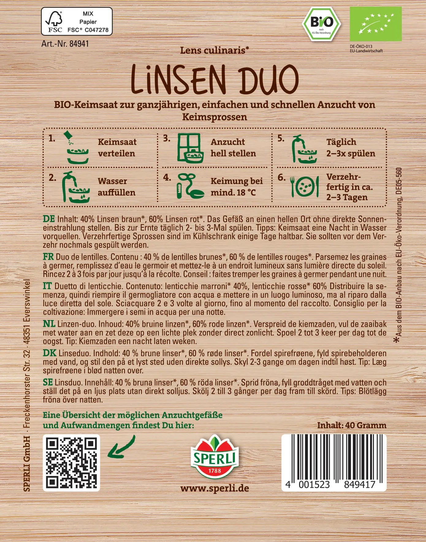  Bio Keimsprossen-Saat Linsen Duo
