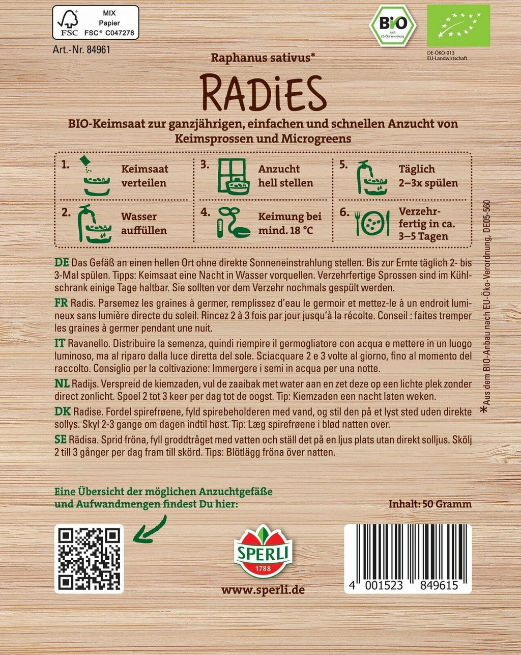  Bio Keimsprossen-Saat Radies