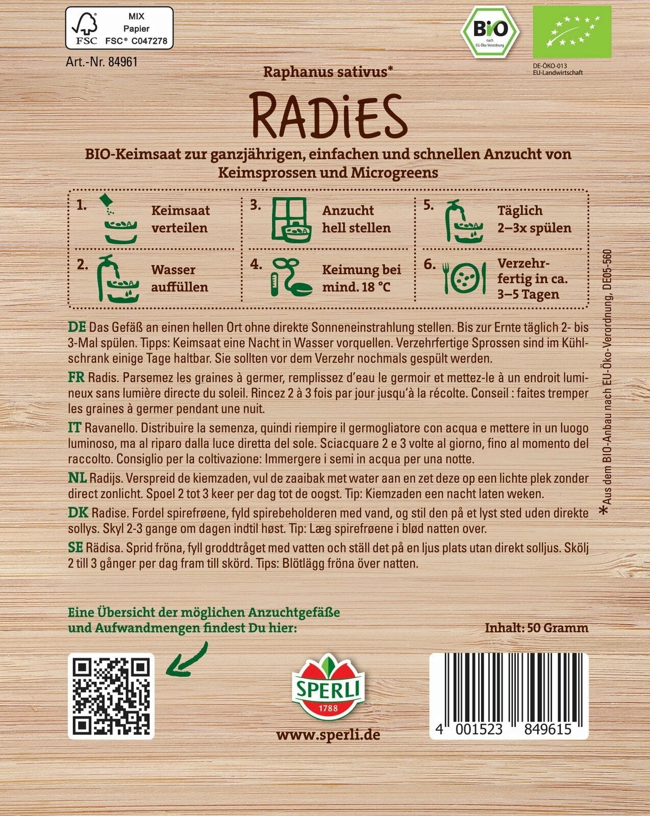  Bio Keimsprossen-Saat Radies
