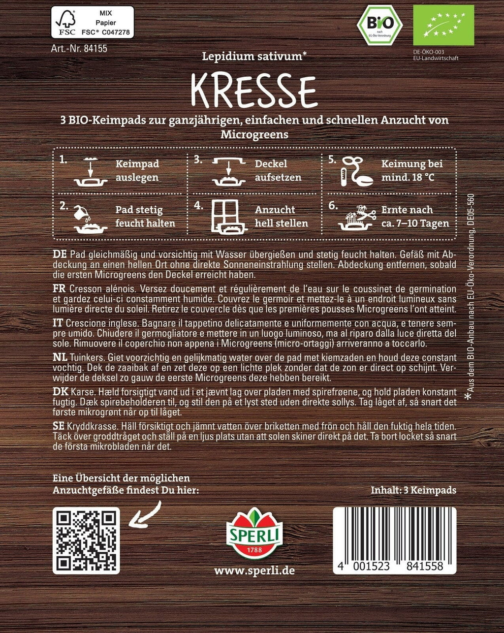  Bio Microgreen-Pads Kresse