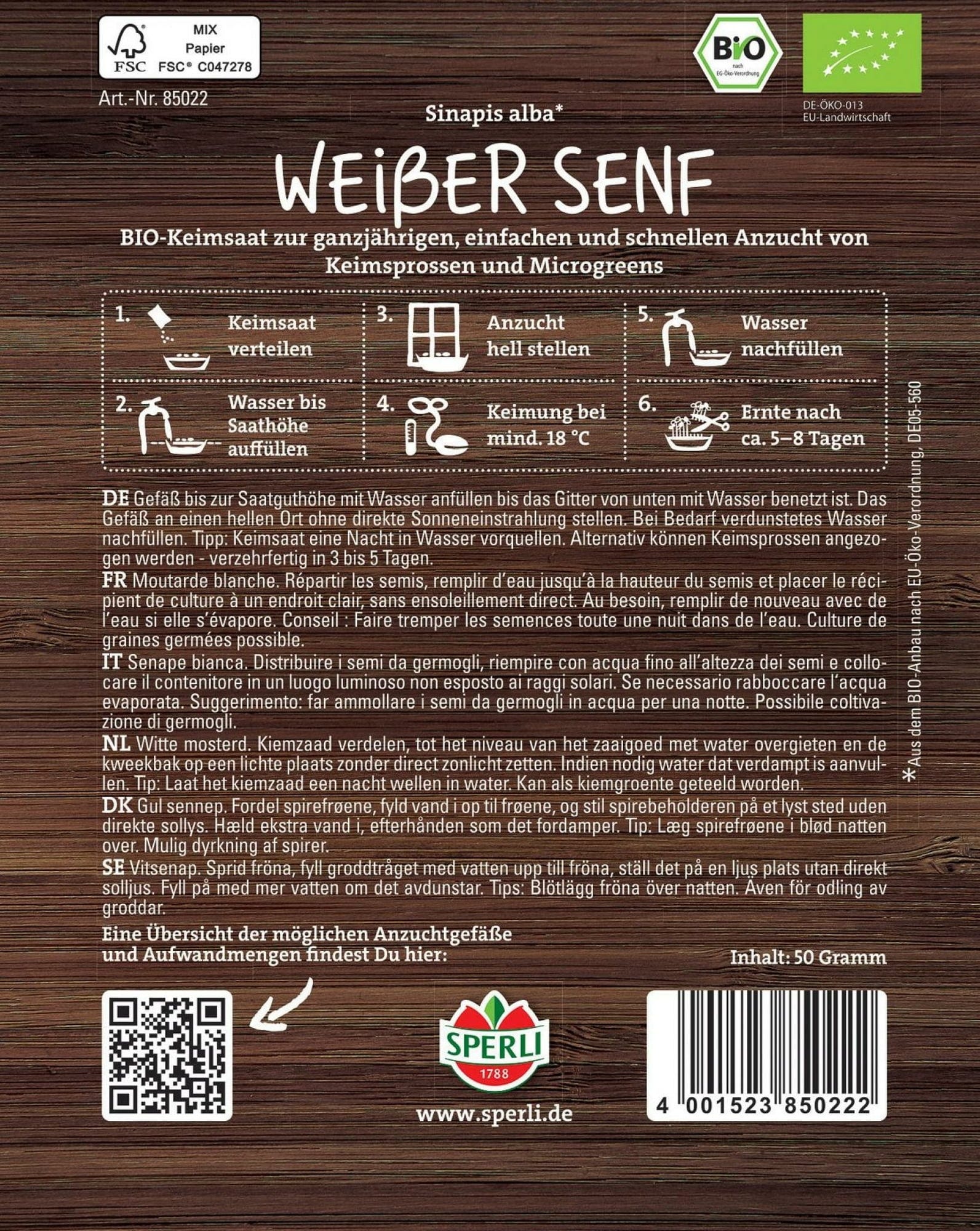  Bio Microgreen-Saat "Weißer Senf"