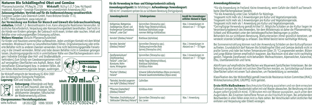  Bio Schädlingsfrei Obst & Gemüse, 750 Ml - Reg. Nr. 2739