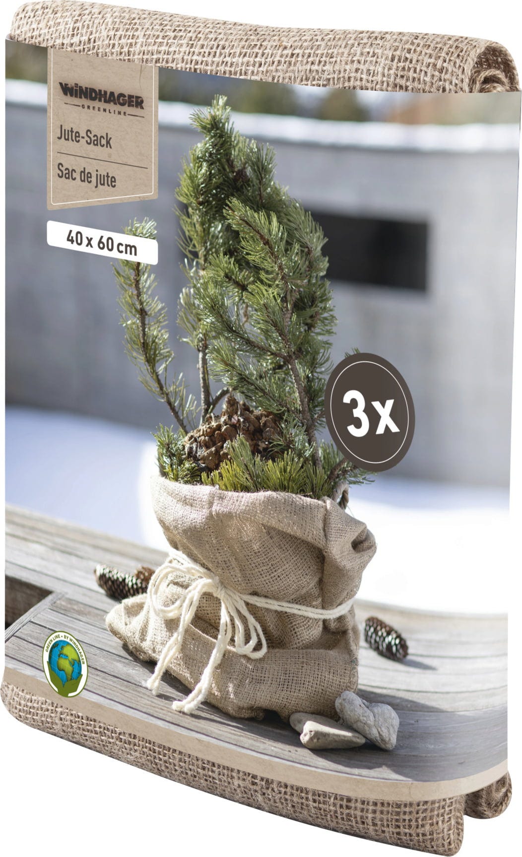 Windhager Jute-Sack Natur Öko, 3er Pack